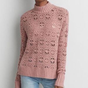 American Eagle Mock Neck Pointelle Sweater
